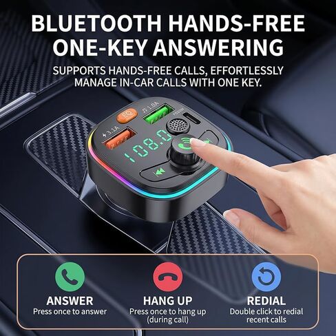 Car USB Charger FM Transmitter, Bluetooth MP3 Player with Dual USB Type-C & PD Fast Charging, LED Display, 12V-24V Universal Compatibility for Cars, Trucks and SUVs in Saudi Arabia