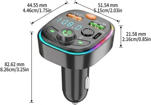 Car USB Charger FM Transmitter, Bluetooth MP3 Player with Dual USB Type-C & PD Fast Charging, LED Display, 12V-24V Universal Compatibility for Cars, Trucks and SUVs in Saudi Arabia