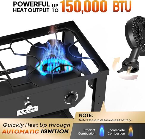ROVSUN 2 Burner Outdoor Propane Gas Stove with Foldable Work Station, Auto-ignition & Regulator, 150,000 BTU Powerful Camping Burner with Portable Wheels for Backyard Patio Cooking Brewing Frying in Saudi Arabia