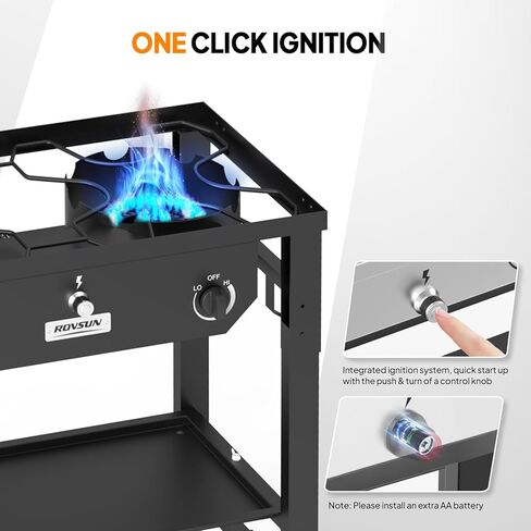 ROVSUN 2 Burner Outdoor Propane Gas Stove with Foldable Work Station, Auto-ignition & Regulator, 150,000 BTU Powerful Camping Burner with Portable Wheels for Backyard Patio Cooking Brewing Frying in Saudi Arabia