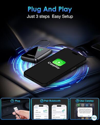 محول Apple CarPlay اللاسلكي، تحويل CarPlay السلكي OEM إلى دونجل لاسلكي، محول سيارة واي فاي وبلوتوث 5.8 جيجا هرتز، التوصيل والتشغيل التلقائي، متوافق مع السيارات (2016+) وiPhone iOS 10+، رمادي داكن in Saudi Arabia