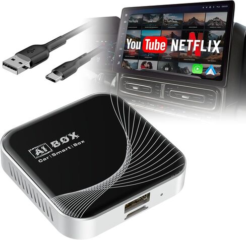 محول CarPlay لاسلكي 3 في 1 ومحول Android Auto اللاسلكي، التوصيل والتشغيل، إعداد سهل، يدعم Netflix، YouTube، بطاقة TF، والمزيد للسيارات المزودة بـ OEM Wired CarPlay/Android Auto in Kuwait