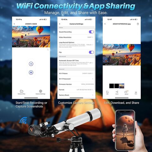 عدسة KASHEVI WiFi الإلكترونية مع شاشة TFT مقاس 1.5 بوصة، ومحول تلسكوب رقمي عالي الدقة 1080 بكسل مع مساحة تخزين 64 جيجابايت، وعدسة تصوير فلكي لاسلكية للتلسكوبات والمجاهر والمناظير (28-50 مم) in Kuwait