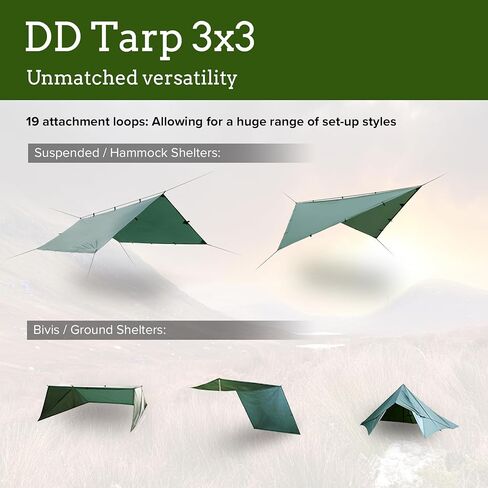 أرجوحات DD - قماش القنب DD 3x3 - أسود داكن (10 أقدام × 10 أقدام) - مقاوم للماء بنسبة 100% - مأوى خفيف الوزن ومتعدد الوظائف لخيمة ذبابة المطر من أجل صناعة الأشجار والتخييم in Kuwait