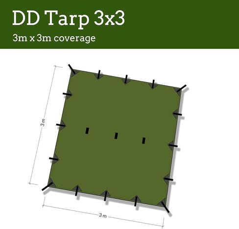 أرجوحات DD - قماش القنب DD 3x3 - أسود داكن (10 أقدام × 10 أقدام) - مقاوم للماء بنسبة 100% - مأوى خفيف الوزن ومتعدد الوظائف لخيمة ذبابة المطر من أجل صناعة الأشجار والتخييم in Kuwait