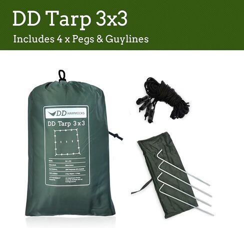 أرجوحات DD - قماش القنب DD 3x3 - أسود داكن (10 أقدام × 10 أقدام) - مقاوم للماء بنسبة 100% - مأوى خفيف الوزن ومتعدد الوظائف لخيمة ذبابة المطر من أجل صناعة الأشجار والتخييم in Kuwait