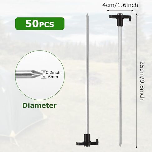 50 Pack Tent Stakes Heavy Duty Camping Stake 10 Inch Yard Stakes Metal Tent Pegs Ground Stakes Tent Spikes for Garden Canopy Outdoor, Black in Saudi Arabia