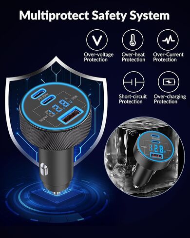 شاحن سيارة 130 وات USB C فائق السرعة (مع عرض الجهد الكهربي) لهاتف Samsung Galaxy S26/S25/ S24/S23/S22 Ultra/Z Fold/Flip، هاتف Android، ملحقات محول شاحن سيارة من النوع C + كابل USB C 240 وات 3FT in Kuwait