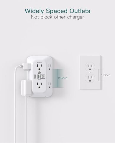 موسع منفذ حماية زيادة التيار من Addtam، مقسم 6 منافذ مع ضوء ليلي و4 شاحن حائط USB (2 منافذ USB-C)، قطاع طاقة متعدد المقابس على الحائط للمنزل والمكتب وأساسيات غرفة النوم in Kuwait