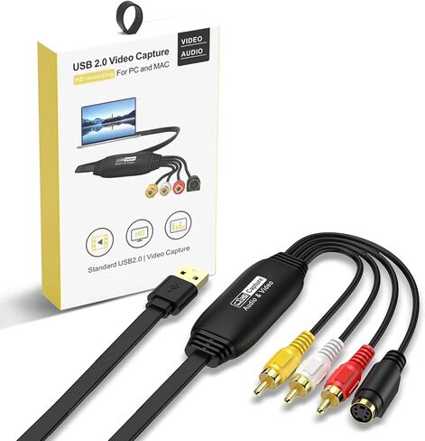 VHS إلى محول رقمي 1080P، RCA إلى بطاقة التقاط USB، التقاط الفيديو - تحويل VHS VCR Hi8 إلى محول فيديو رقمي لنظام التشغيل Mac OS، Windows 7 8 10 11، متوافق مع كاميرا الفيديو والكمبيوتر الشخصي in Kuwait