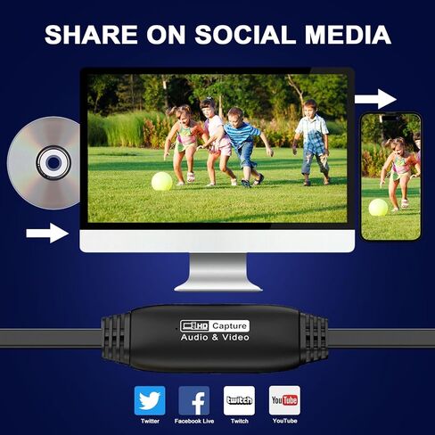 VHS إلى محول رقمي 1080P، RCA إلى بطاقة التقاط USB، التقاط الفيديو - تحويل VHS VCR Hi8 إلى محول فيديو رقمي لنظام التشغيل Mac OS، Windows 7 8 10 11، متوافق مع كاميرا الفيديو والكمبيوتر الشخصي in Kuwait