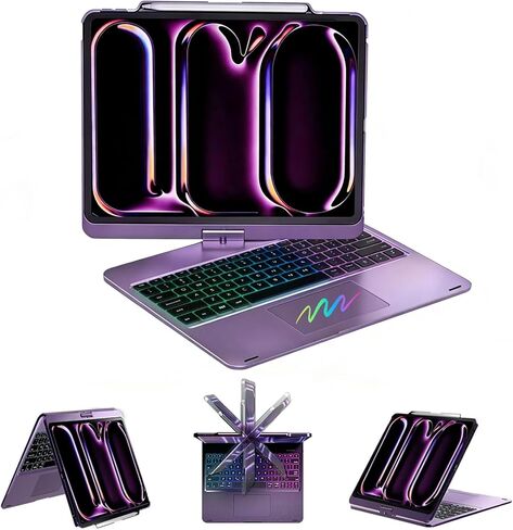 for iPad Pro 13 inch Case with Keyboard (M5/2025,M4/2024)& iPad Air 13 (M4/M3/M2) &iPad Pro 12.9 (6th/5th/4th/3rd Gen),360° Swivel &Rainbow Backlit with Pencil Holder-Purple in Saudi Arabia