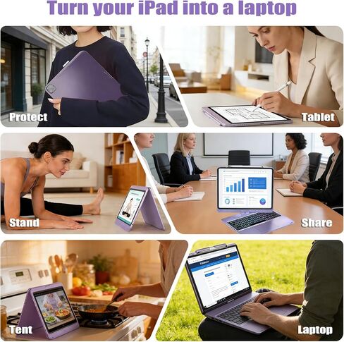 for iPad Pro 13 inch Case with Keyboard (M5/2025,M4/2024)& iPad Air 13 (M4/M3/M2) &iPad Pro 12.9 (6th/5th/4th/3rd Gen),360° Swivel &Rainbow Backlit with Pencil Holder-Purple in Saudi Arabia