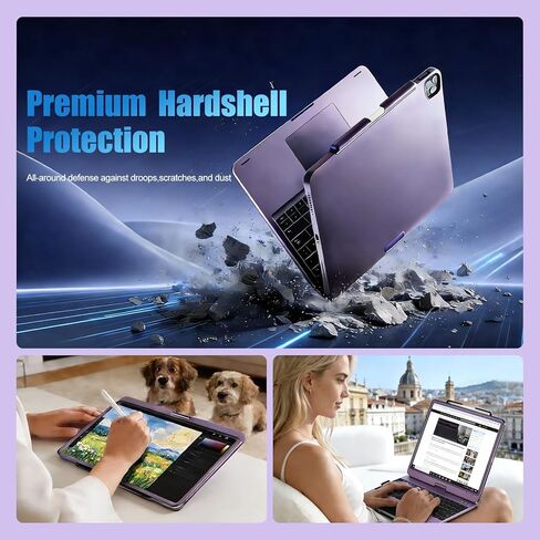for iPad Pro 13 inch Case with Keyboard (M5/2025,M4/2024)& iPad Air 13 (M4/M3/M2) &iPad Pro 12.9 (6th/5th/4th/3rd Gen),360° Swivel &Rainbow Backlit with Pencil Holder-Purple in Saudi Arabia