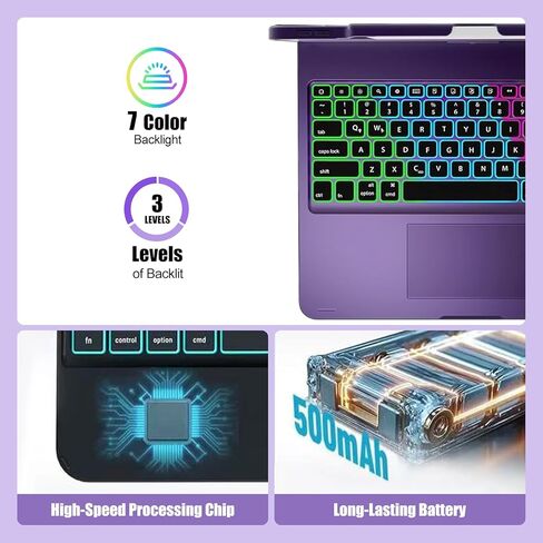 for iPad Pro 13 inch Case with Keyboard (M5/2025,M4/2024)& iPad Air 13 (M4/M3/M2) &iPad Pro 12.9 (6th/5th/4th/3rd Gen),360° Swivel &Rainbow Backlit with Pencil Holder-Purple in Saudi Arabia