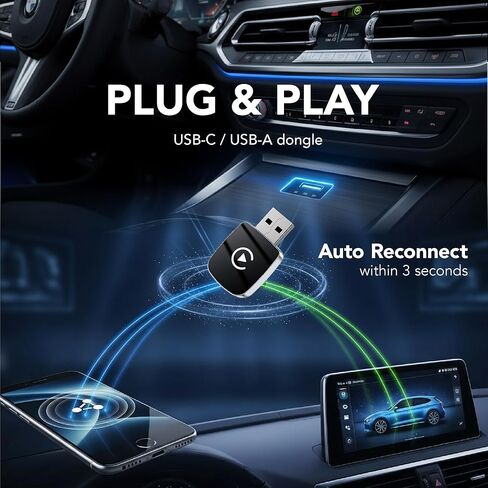2026 Wireless CarPlay Adapter & Android Auto Wireless Adapter 2-in-1, Apple Car Play Dongle for iPhone & Android, Convert Wired to Wireless, 5.8GHz WiFi No Delay, Plug & Play USB-A/C for OEM Cars in Saudi Arabia