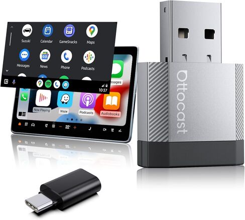 OTTOCAST Mini Nova، 2 في 1 الجيل الجديد من Carplay اللاسلكي ومحول Android التلقائي، التوصيل والتشغيل، دونجل USB لإعادة الاتصال التلقائي، متوافق مع OEM السلكية Carplay/Android Auto Cars in Kuwait