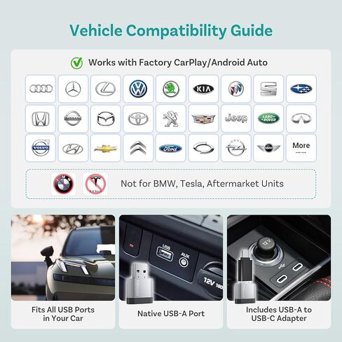 OTTOCAST Mini Nova، 2 في 1 الجيل الجديد من Carplay اللاسلكي ومحول Android التلقائي، التوصيل والتشغيل، دونجل USB لإعادة الاتصال التلقائي، متوافق مع OEM السلكية Carplay/Android Auto Cars in Kuwait