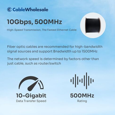 CableWholesale 1000ft Black 6-Strand Fiber Optic Cable Multimode 50/125 OM3، تصنيف كامل، داخلي / خارجي، حجب المياه، سترة PVC - شبكات عالية السرعة in Saudi Arabia