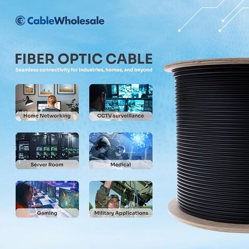 CableWholesale 1000ft Black 6-Strand Fiber Optic Cable Multimode 50/125 OM3، تصنيف كامل، داخلي / خارجي، حجب المياه، سترة PVC - شبكات عالية السرعة in Saudi Arabia