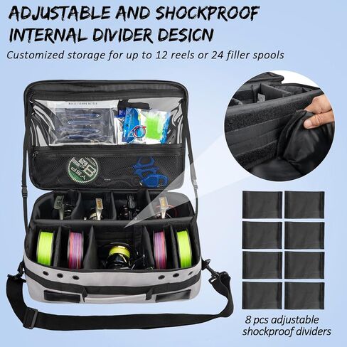 THKFISH Waterproof Fishing Reel Case and Fishing Line Storage Bag with Removable Shockproof Compartments Holds more than 12 Reels or 24 Spools in Saudi Arabia