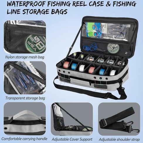 THKFISH Waterproof Fishing Reel Case and Fishing Line Storage Bag with Removable Shockproof Compartments Holds more than 12 Reels or 24 Spools in Saudi Arabia