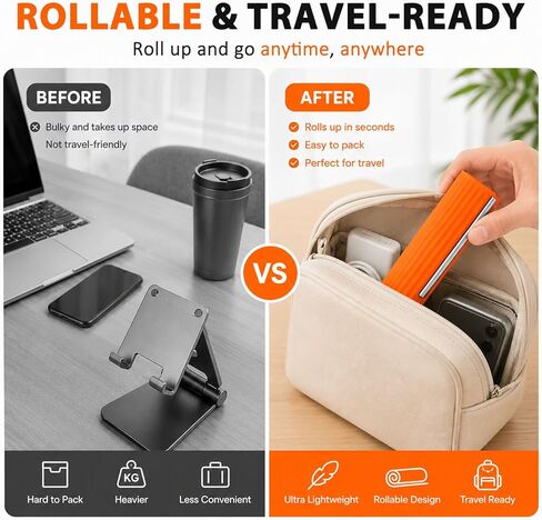Portable Foldable Silicone Aluminum Phone Holder, 2026 New Flexible Silicone Aluminum Phone Holder, Folded into Any Shape, Universal Adjustable Anti-Slip Desktop Mount for Home Office Travel (Orange) in Saudi Arabia