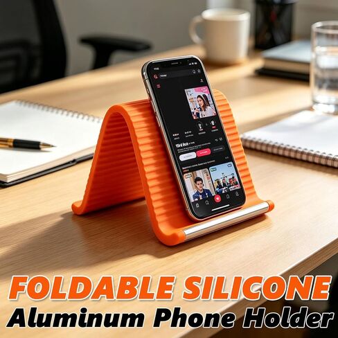 Portable Foldable Silicone Aluminum Phone Holder, 2026 New Flexible Silicone Aluminum Phone Holder, Folded into Any Shape, Universal Adjustable Anti-Slip Desktop Mount for Home Office Travel (Orange) in Saudi Arabia