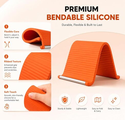 Portable Foldable Silicone Aluminum Phone Holder, 2026 New Flexible Silicone Aluminum Phone Holder, Folded into Any Shape, Universal Adjustable Anti-Slip Desktop Mount for Home Office Travel (Orange) in Saudi Arabia