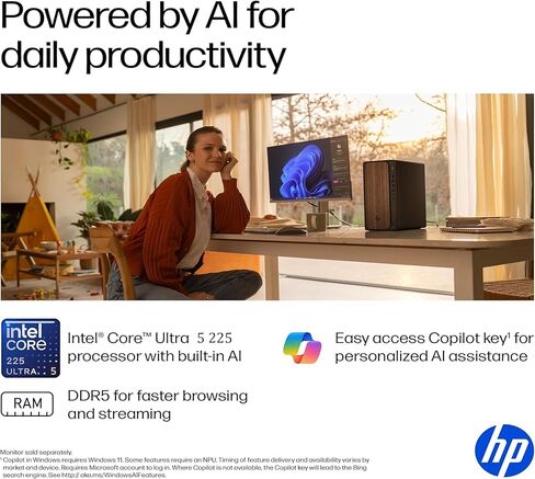 كمبيوتر HP 2025 OmniDesk M03 Premium Business Next Gen AI Desktop كمبيوتر Intel Core Ultra 5 225 (يصل إلى 4.9 جيجا هرتز)، ذاكرة الوصول العشوائي DDR5 سعة 16 جيجابايت، 512 جيجابايت PCIe SSD، Wi-Fi 6، DP، دعم شاشتين 4K، HDMI، Windows 11 in Saudi Arabia