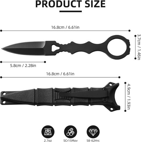 Fixed Blade Camping Knife with Kydex Sheath, 6.6" 440C Steel Full Tang Survival Knife, EDC Straight Knife for Hunting, Hiking, Bushcraft and Fishing - Belt Clip Included in Saudi Arabia