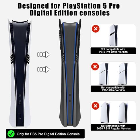 Cover Plates for PS5 Pro Digital Edition with Cooling Vent, PS5 Pro Faceplate ABS Hard Shockproof Anti-Scratch Dustproof Protective Plates, Replacement Side Shell Skin Case for PlayStation 5 Pro,Black in Saudi Arabia