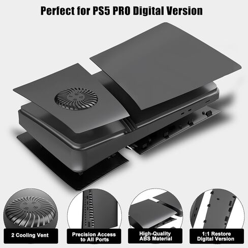 Cover Plates for PS5 Pro Digital Edition with Cooling Vent, PS5 Pro Faceplate ABS Hard Shockproof Anti-Scratch Dustproof Protective Plates, Replacement Side Shell Skin Case for PlayStation 5 Pro,Black in Saudi Arabia