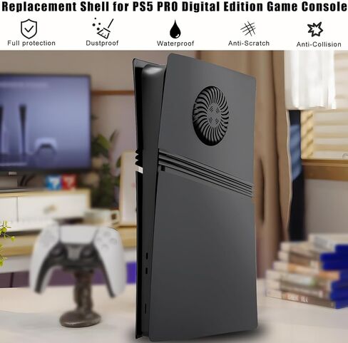 Cover Plates for PS5 Pro Digital Edition with Cooling Vent, PS5 Pro Faceplate ABS Hard Shockproof Anti-Scratch Dustproof Protective Plates, Replacement Side Shell Skin Case for PlayStation 5 Pro,Black in Saudi Arabia