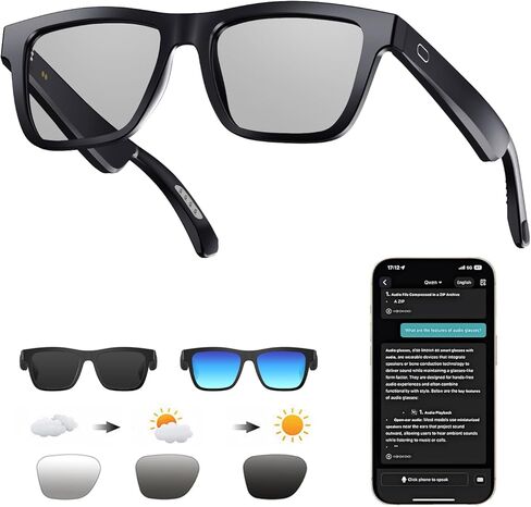 Smart Glasses for Men and Women, with Chat GPT, AI Bluetooth Translation Glasses with 164 Languages, & Blue Lens&Color Change Lens&Black Lens, UV 400 Protection for Daily Use, Travel in Saudi Arabia