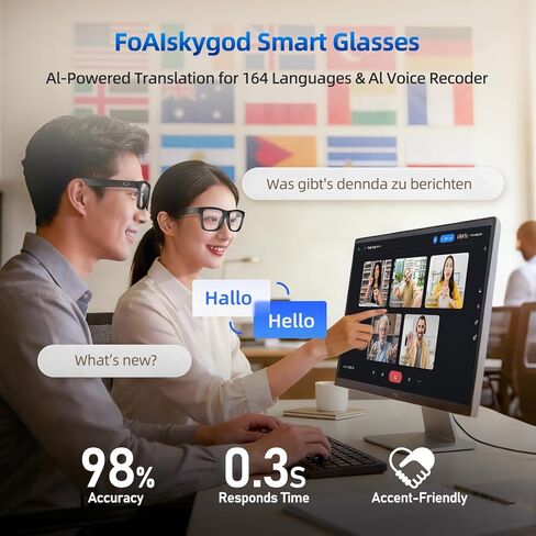 Smart Glasses for Men and Women, with Chat GPT, AI Bluetooth Translation Glasses with 164 Languages, & Blue Lens&Color Change Lens&Black Lens, UV 400 Protection for Daily Use, Travel in Saudi Arabia