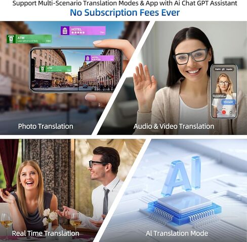 Smart Glasses for Men and Women, with Chat GPT, AI Bluetooth Translation Glasses with 164 Languages, & Blue Lens&Color Change Lens&Black Lens, UV 400 Protection for Daily Use, Travel in Saudi Arabia