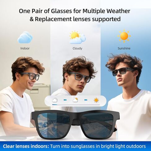 Smart Glasses for Men and Women, with Chat GPT, AI Bluetooth Translation Glasses with 164 Languages, & Blue Lens&Color Change Lens&Black Lens, UV 400 Protection for Daily Use, Travel in Saudi Arabia