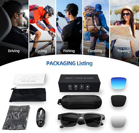 Smart Glasses for Men and Women, with Chat GPT, AI Bluetooth Translation Glasses with 164 Languages, & Blue Lens&Color Change Lens&Black Lens, UV 400 Protection for Daily Use, Travel in Saudi Arabia