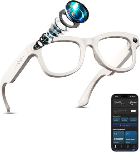 AI Smart Glasses with Camera Stabilization - 8MP POV Video Recording, Real-Time AI Translation, Smart Assistant, Dual-Mic Noise Canceling for Travel & Meetings - Anti-Blue Light, Beige Frame in Saudi Arabia