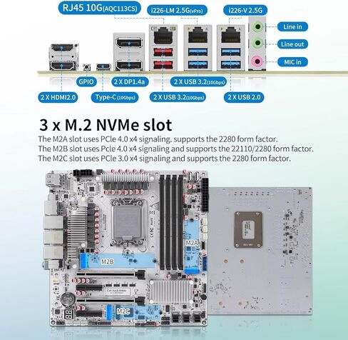 W680 12 Bay NAS ATX10Gbps Server NAS Motherboard Workstation/Server Grad Four ddr5 Two hdmi Two dp, 2x2.5G 3xnvme Support vPro Remote Management Function（Motherboard+3xSFF8643 in Saudi Arabia