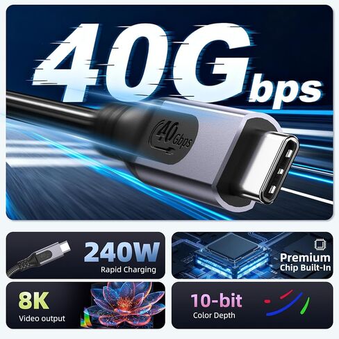 240W Thunderbolt 4 Cable 3.3ft 40Gbps Data Transfer and Single 8K/Dual 4K Video Compatible with Hub, Docking Stations-Black Compatible for MacBook, SSD, iPhone 16/15, Docking, eGPU, in Saudi Arabia