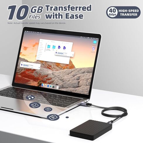 240W Thunderbolt 4 Cable 3.3ft 40Gbps Data Transfer and Single 8K/Dual 4K Video Compatible with Hub, Docking Stations-Black Compatible for MacBook, SSD, iPhone 16/15, Docking, eGPU, in Saudi Arabia