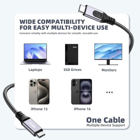 240W Thunderbolt 4 Cable 3.3ft 40Gbps Data Transfer and Single 8K/Dual 4K Video Compatible with Hub, Docking Stations-Black Compatible for MacBook, SSD, iPhone 16/15, Docking, eGPU, in Saudi Arabia