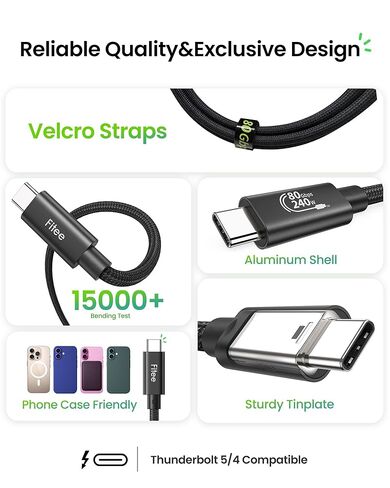 Fitee 80Gbps USB4 Cable for Thunderbolt 5 Cable 8FT, High Speed USB4 Cable, 120Gbps Bandwidth for Dual 8K@60Hz, 240W Charge, USBC Thunderbolt Cable for Mac mini, iPhone 17, MacBook Pro, PSSD, Display in Saudi Arabia