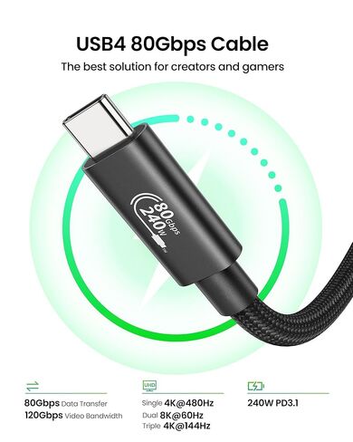 Fitee 80Gbps USB4 Cable for Thunderbolt 5 Cable 8FT, High Speed USB4 Cable, 120Gbps Bandwidth for Dual 8K@60Hz, 240W Charge, USBC Thunderbolt Cable for Mac mini, iPhone 17, MacBook Pro, PSSD, Display in Saudi Arabia