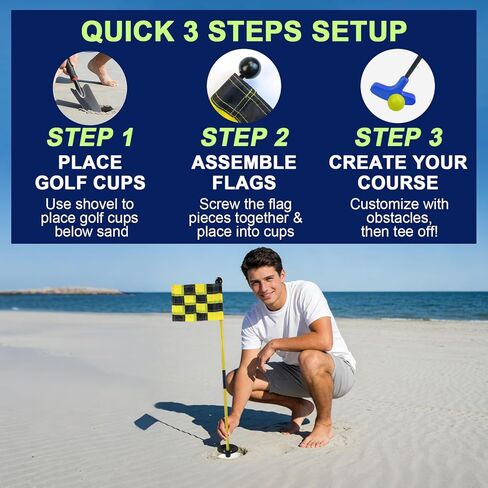 Golf Flagstick Mini, Putting Green Flag for Yard Beach Low Tide Play, All 3 Feet, Golf Pin Flag Hole Cup Set, 2 Adjustable Putters, 3 Flags & Hole Cups, 6 Balls, Carry Bag& Shovel, Ideal Gifts in Saudi Arabia