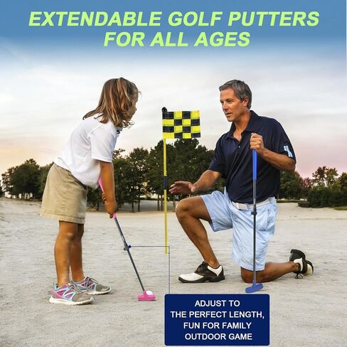 Golf Flagstick Mini, Putting Green Flag for Yard Beach Low Tide Play, All 3 Feet, Golf Pin Flag Hole Cup Set, 2 Adjustable Putters, 3 Flags & Hole Cups, 6 Balls, Carry Bag& Shovel, Ideal Gifts in Saudi Arabia