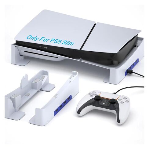 PS5 Slim Stand, Horizontal Stand for PlayStation 5 Pro with 4 USB Ports, Data Interface, Compatible with PlayStation 5 Slim Disc & Digital Editions (Not for The Original PS5) - White in Saudi Arabia