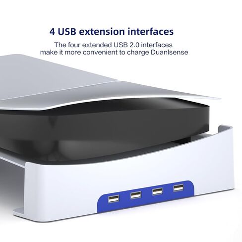 PS5 Slim Stand, Horizontal Stand for PlayStation 5 Pro with 4 USB Ports, Data Interface, Compatible with PlayStation 5 Slim Disc & Digital Editions (Not for The Original PS5) - White in Saudi Arabia